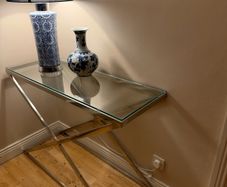 Chrome & Glass Console Table. X Frame Design