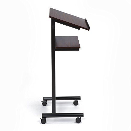 Audio-Visual Direct Wheeled Lectern Podium Standing Desk with Storage Shelf - Cherry/Black Ideal for Presentations and Laptop Use