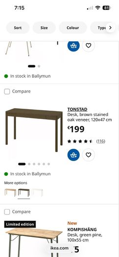 IKEA Tonstad dark oak veneer desk with drawer