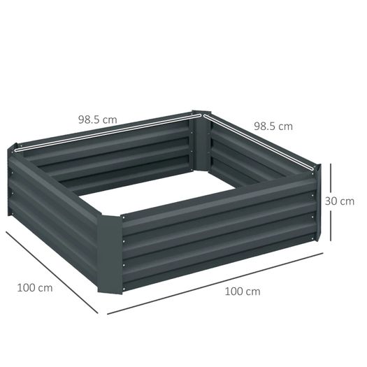 Set of 2 291L Raised Garden Bed, Elevated Galvanised Planter Box for Flowers, Herbs, 100x100x30cm, Dark Grey