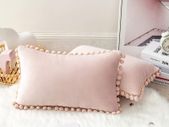 Pack of 2 Velvet Cushion Covers Soft Square with Pompoms Decorative Throw Pillowcases Home for Livingroom Sofa Bedroom 12 x 20 Inch 30x 50 cm Pink