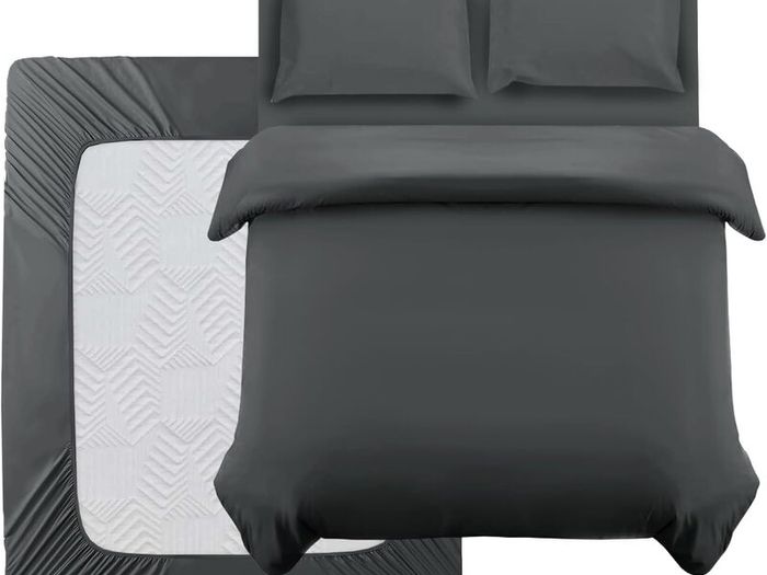 Oxford Homeware Double Duvet Set Charcoal Brushed Microfiber 4 Piece with Fitted Sheet - Brand New