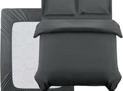 Oxford Homeware Double Duvet Set Charcoal Brushed Microfiber 4 Piece with Fitted Sheet - Brand New