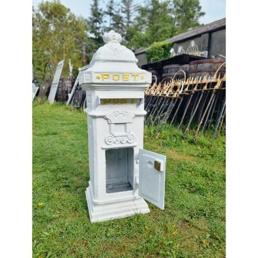 Cast Iron Pillar Post box White CH R 1702B W