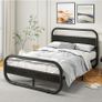 King Size Bed Frame with Headboard,150x200 Oval-Shaped Platform Bed Frame with Under-Bed Storage,Steel Slats Mattress Foundation Round Pipe Design,Black Image 3