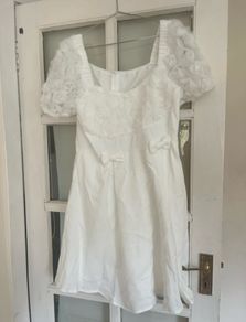 White Coquette Mini Dress with 3D Roses & Bows