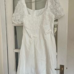 White Coquette Mini Dress with 3D Roses & Bows
