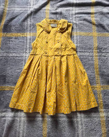 Vintage Style Next Girls Yellow Ditsy Floral Pleated Dress (3-4 Yrs)