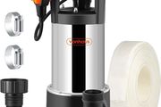 Submersible Water Pump with Anti-Kinking 8m Hose (1100W) - Drain Dirty or Clean Water from Pond, Swimming Pool, Hot Tub, Flooded Cellar - with Float Switch &amp; Hose Connector - 10m Power Cable (FREE POSTAGE)