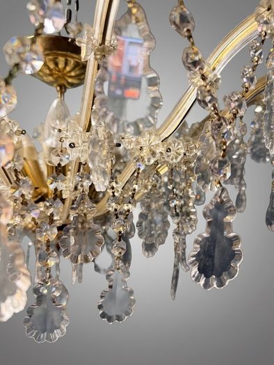 Elegant Marie Theresa Semi Flush Brass & Crystal 8 Light Chandelier