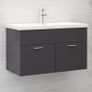 Sink Cabinet with Built-in Basin High Gloss Grey Chipboard Image 5
