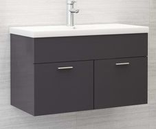 Sink Cabinet with Built-in Basin High Gloss Grey Chipboard