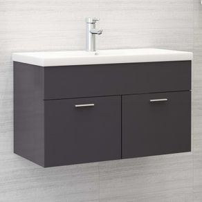 Sink Cabinet with Built-in Basin High Gloss Grey Chipboard