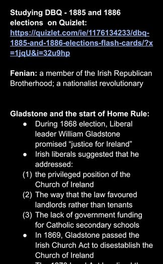H1 Leaving Cert History Notes pdf (with quizlet link included) DBQ 1885 and 1886 Elections