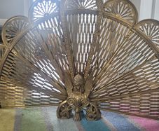 Vintage Art Deco Brass Peacock Fan Fireplace Screen