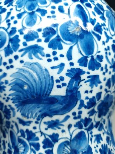 Large 18th Century Delft Blue White Vase 27cm Hand Painted Floral Bird Ceramic