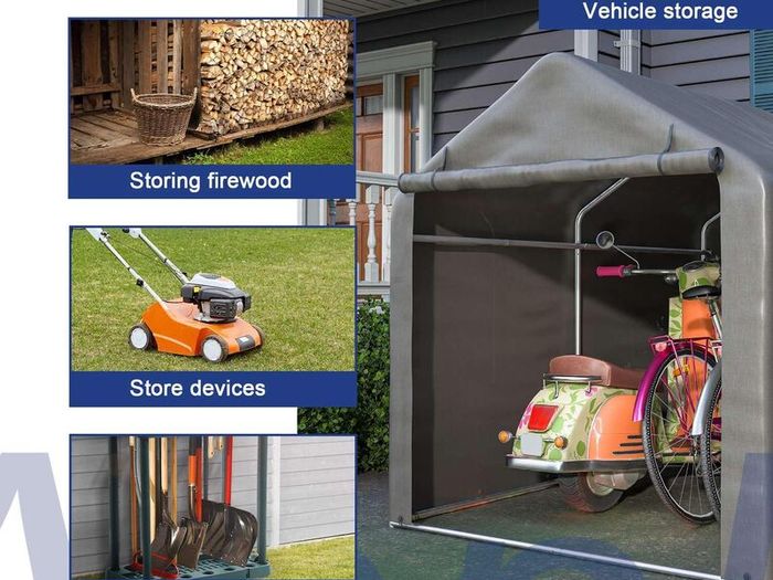 Garden Storage Tent Waterproof Anti UV Steel Frame PE Cover Grey 2.2 x 1.6M
