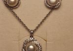 Bargain.Sterling Silver Cultured Pearl and Natural Zircon Pendant and Earrings Set