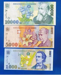 Romania - 3 X Banknotes 1000 Lei / 10000 Lei 1998 / 1999 Unc Set
