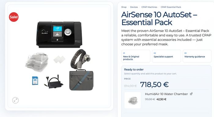 Resmed AirSense 10 CPAP Machine (Heated tube + Humidifier + 2 Masks)