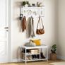 Coat and Shoe Rack, Coat Stand with 3-Tier Shoe Rack, White Hall Tree with 15 Coat Hooks, 3-Tier Shoe Storage Rack, Shoe Bench for Hallway and Entrance, White Image 2
