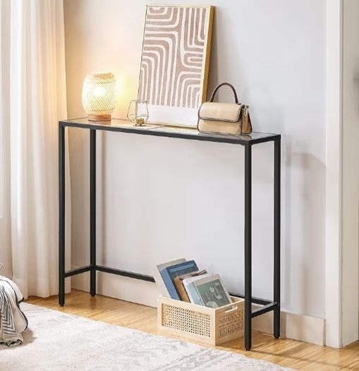Tempered Glass Sofa Table, Slim Hallway Table, 100 x 22 x 80 cm, Modern Display Glass Console Table, for Living Room