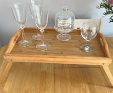 bed tray and glasses