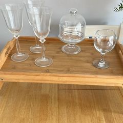 bed tray and glasses