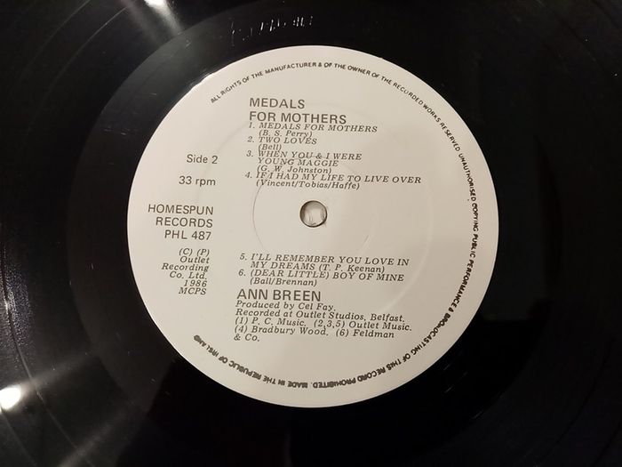 ANN BREEN. Medals For Mothers. Original 1986 Irish Pressing. LP. Vinyl. Record. Album.