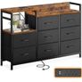 Chest of Drawers Bedroom, Contains 2 USB & 2 AC Ports Sockets, Storage Dresser with 8 Fabric Drawers Suitable for Bedrooms, Living Rooms, Retro Color Image 2