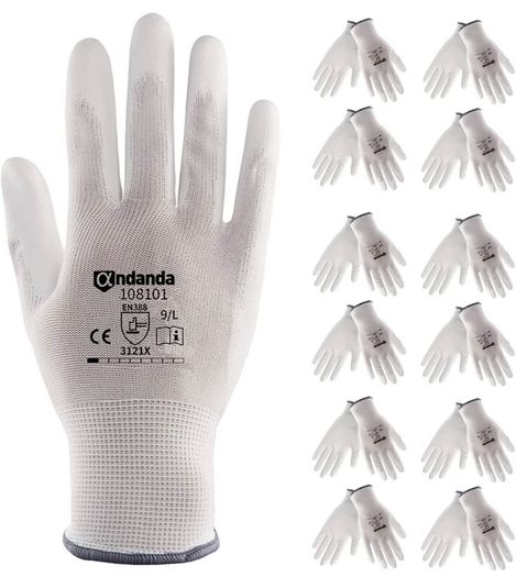 12 Pair Safety Work Gloves, Seamless Knit Glove with Polyurethane(PU) Coated on Palm & Fingers, Ideal for General Duty Work like Warehousing/Logistics/Assembly MULTIPLE COLOURS AVAILABLE (FREE POSTAGE)
