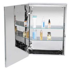Modern Single Door Mirror Cabinet Storage Organizer Wall Mount Household Bathroom With Anti-Fog LED Mirror Cabinet