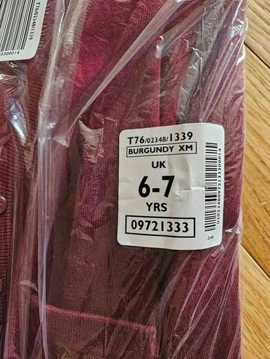 M&S Girls Cotton Rich Burgundy School Cardigan 6-7 Years
