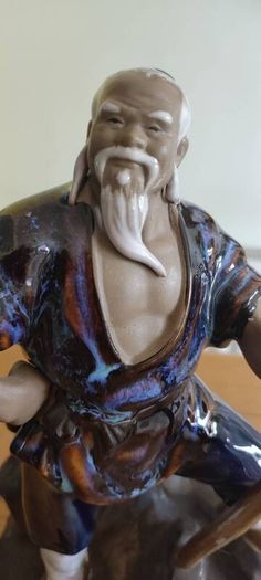 Vintage Shiwan Mud Man. Axe Man. 10" Tall Excon Chinese Ornament