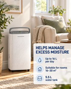 16L Day Dehumidifier with Activated Carbon Filter and Continuous Drainage