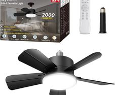 Socket Ceiling Fans with Lights and Remote, E27 Screw in Fan Light 2000LM, LED Ceiling Fan with 900PRM-6 Speeds, 3 Colour Dimmable, Quiet Light Bulb Fan for Bedroom, Kitchen, Garage,Bathroom
