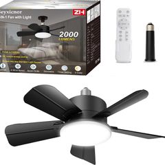 Socket Ceiling Fans with Lights and Remote, E27 Screw in Fan Light 2000LM, LED Ceiling Fan with 900PRM-6 Speeds, 3 Colour Dimmable, Quiet Light Bulb Fan for Bedroom, Kitchen, Garage,Bathroom