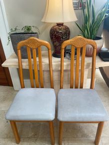 2 x Solid High Back Padded Wooden Kitchen Dining Chairs - Can Deliver