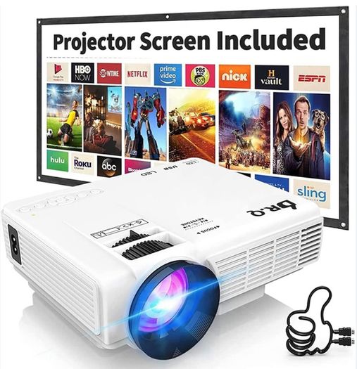 Projector with Projection Screen 1080P Full HD Supported, Upgraded 6500 Lux Video Projector Compatible with TV Stick PS4 HDMI USB AV (FREE POSTAGE)