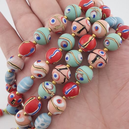 Antique Mix Venetian Style MultiColor Eyes Glass Beads Necklace