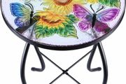 Patio Side Tables Outdoor, 14" Mosaic Patio Accent Round Glass (MULTIPLE DESIGNS, SEE PHOTOS)