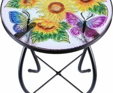 Patio Side Tables Outdoor, 14" Mosaic Patio Accent Round Glass (MULTIPLE DESIGNS, SEE PHOTOS)