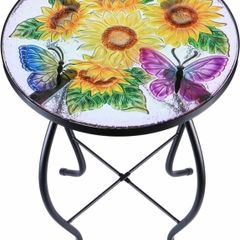 Patio Side Tables Outdoor, 14" Mosaic Patio Accent Round Glass (MULTIPLE DESIGNS, SEE PHOTOS)