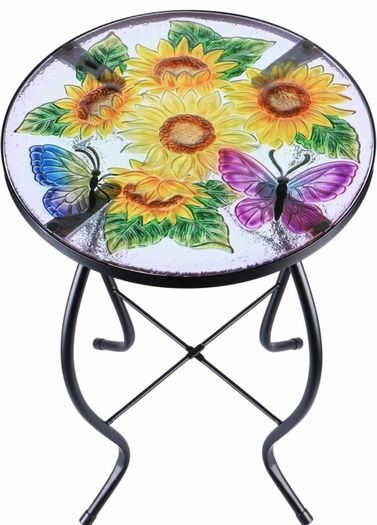 Patio Side Tables Outdoor, 14" Mosaic Patio Accent Round Glass (MULTIPLE DESIGNS, SEE PHOTOS)