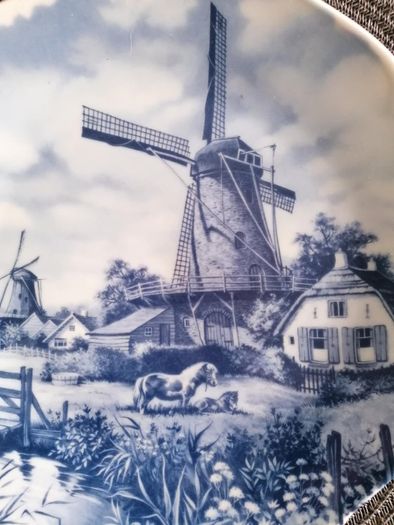 Vintage Delft Blue Windmill Decorative Plate