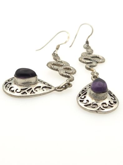 Vintage 925 Sterling Silver & Colour Changing Amethyst Witchy Gothic Snake Earrings