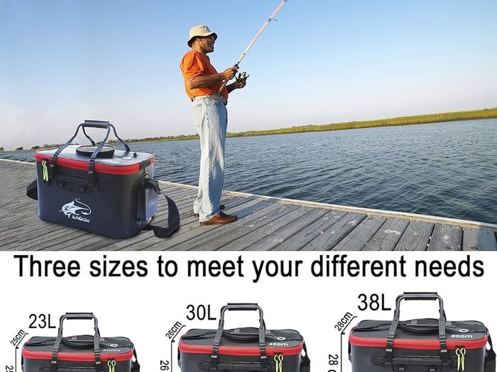 NEW SALE |  Foldable Fish Bucket,Live Fish Container Multi-Functional Live Fish Bait Bucket,Outdoor Camping EVA Fishing Bag and Fish Protection Bucket (10Gallon, Black)