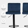 Breakfast Blue Bar Stools Set of 2 Adjustable Height Velvet Bar Stools, Soft Comfy Swivel With Footrest Metal Frame For Kitchen Counter - Navy Image 5