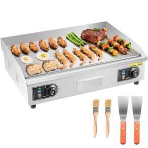 Commercial Electric Griddle, 655 x 400 mm, 4000W, 50-300C Adjustable Temp Control, Stainless Steel Countertop Flat Top Grill with 2 Spatulas, 2 Brushes, and 4 Foot Pads, for Steak(NO PLUG)