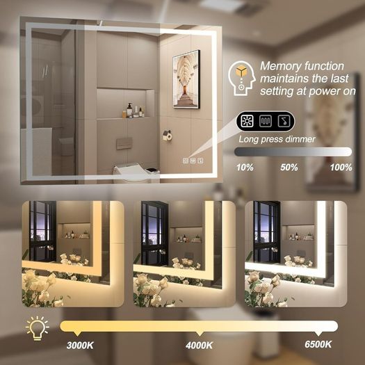 LED Bathroom Mirror Demister Bluetooth Speakers 80x60cm Touch Switch Bright Light Memory Function